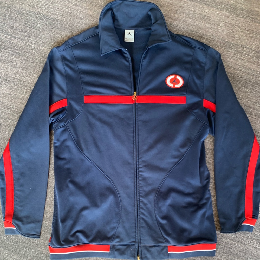 Air Jordan Vintage Y2K Navy Blue Red XL Track Jacket w/ Gold Logo Zipper